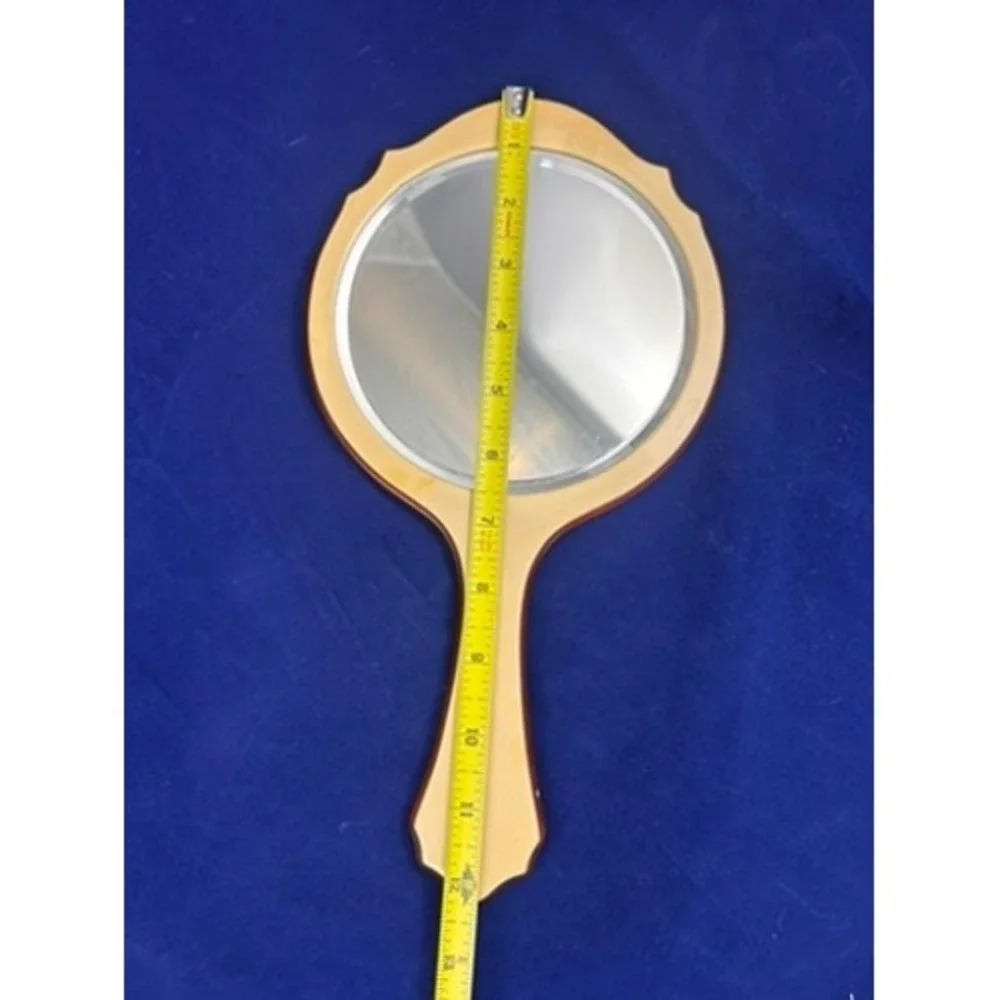 Vintage 1940s Butterscotch Lucite Hand Mirror Scalloped Vanity Art Deco